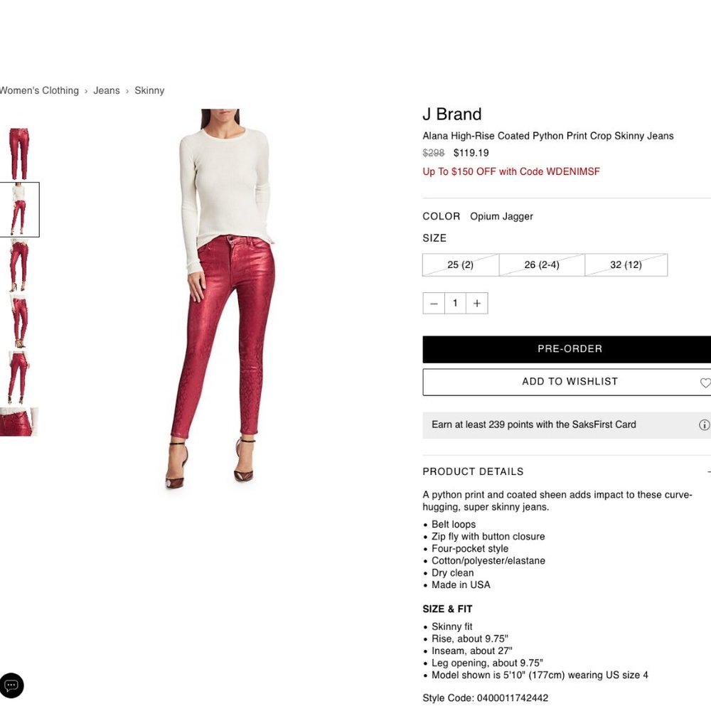 J BRAND ALANA RED CHEETAH LEATHER - NWT - HOT!!